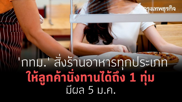 ประกาศกทม.' ร้านอาหารทุกประเภทให้นั่งทานในร้านถึง 1 ทุ่ม